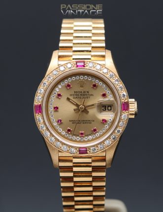 Rolex, Datejust, Lady, 26, 69168, full set, yellow gold, diamonds, ruby, Passione Vintage Palermo